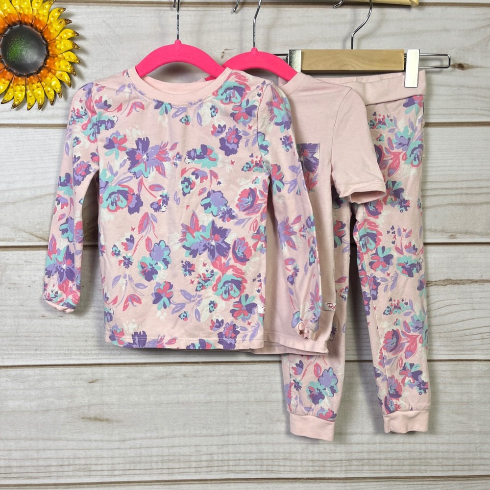 Ruffle Butts girls 3 piece set Pajama PJ Long Sleeve Top Pants 3T Floral Pajamas